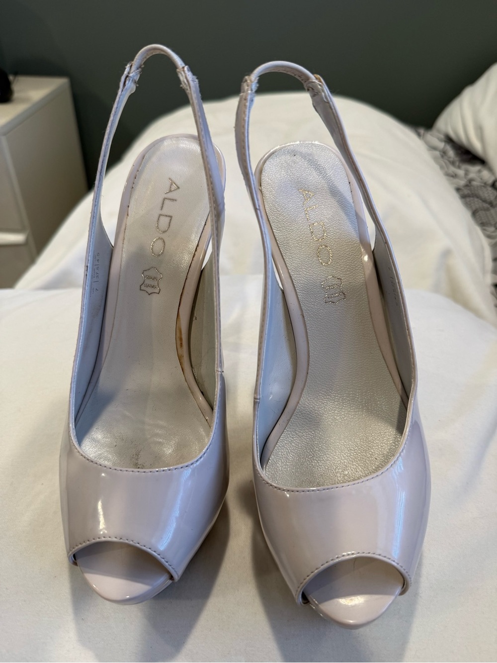 ALDO Pale Pink Patent Peep-Toe Slingback Heels